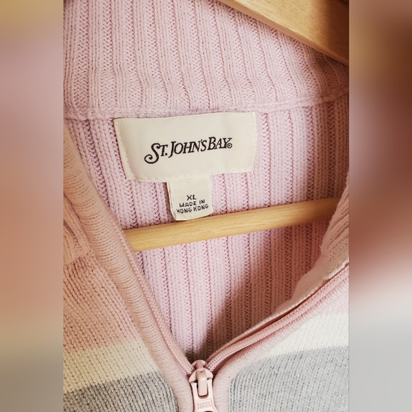 St. Johns Bay Womens Sweater 1/4 Zip Knitted Mock Neck Long Sleeve Gray size XL - Picture 2 of 5